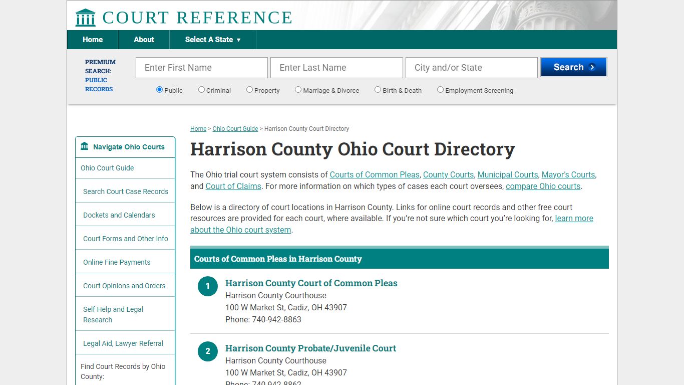 Harrison County Ohio Court Directory | CourtReference.com