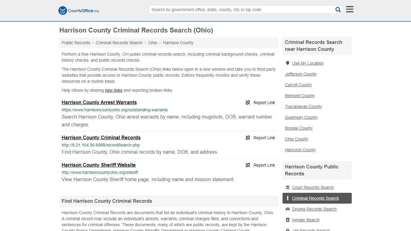 Harrison County Criminal Records Search (Ohio) - County Office